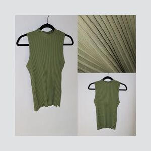 Green Ribbed Faux Turtleneck Tank